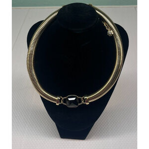 Women's Adjustable Chocker Necklace Gold with Black Stone (0262)